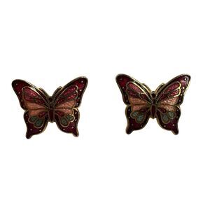Vintage Butterfly Cloisonne Enamel Gold Tone Petite Post Earrings